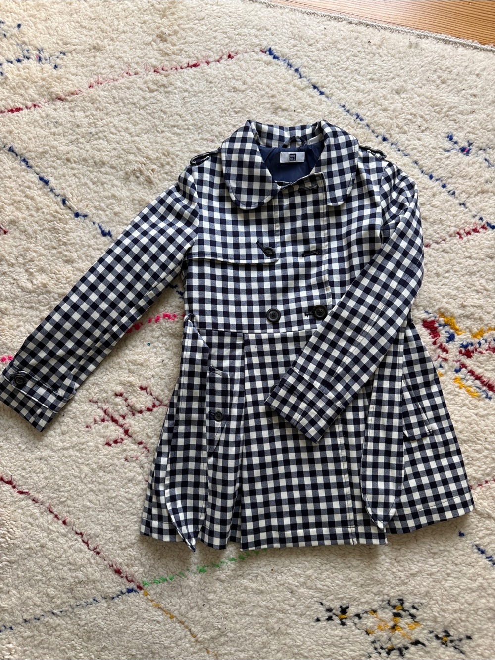Uniqlo Navy & White Gingham Pea Coat for Kids